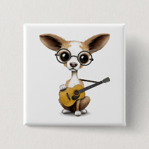 Chihuahua Puppy Dog die oude akoestische gitaar sp Vierkante Button 5,1 Cm