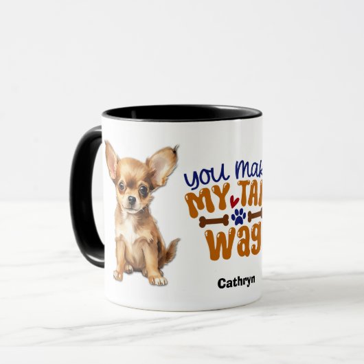 Chihuahua Puppy Dog Je Maakt Mijn Staart Wag Mok (Voorkant links)