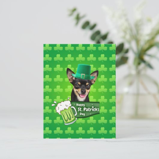 Chihuahua Puppy Dog St. Patrick's Day Groene Klave Briefkaart (Staand voorkant)