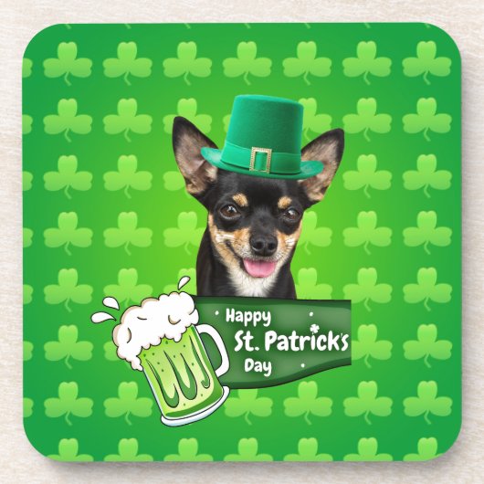 Chihuahua Puppy Dog St. Patrick's Day Groene Klave Drankjes Onderzetter (Voorkant)