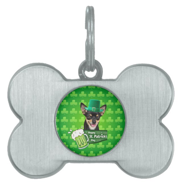 Chihuahua Puppy Dog St. Patrick's Day Groene Klave Huisdieren Naamplaatje (voorkant)