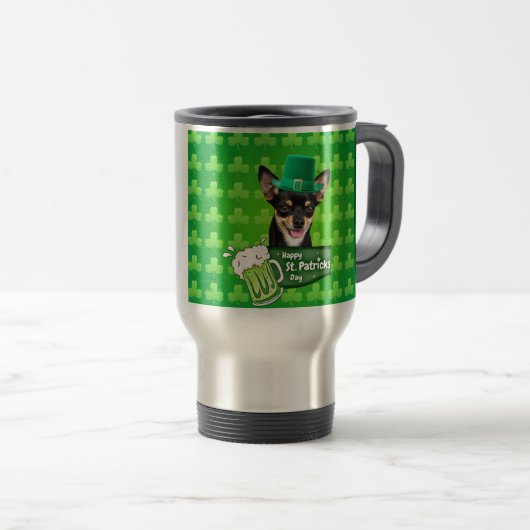 Chihuahua Puppy Dog St. Patrick's Day Groene Klave Reisbeker (Voorkant rechts)