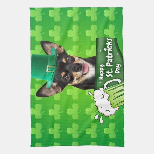 Chihuahua Puppy Dog St. Patrick's Day Groene Klave Theedoek (Verticaal)