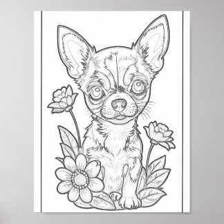 Chihuahua Puppy en Bloemen Kleurplaat Poster