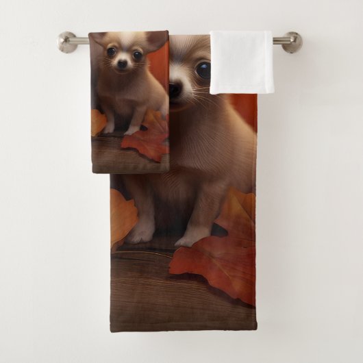Chihuahua Puppy Herfst Delight Pompoen Bad Handdoek (Insitu)