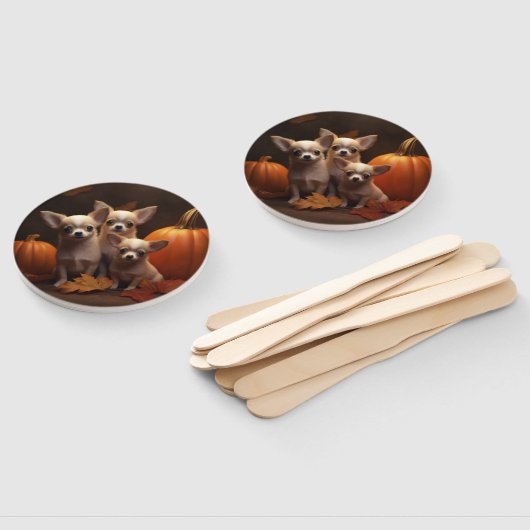 Chihuahua Puppy Herfst Delight Pompoen Handwaaier (Niet-gemonteerd)