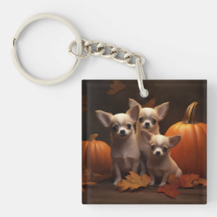 Chihuahua Puppy Herfstpracht Pompoen Sleutelhanger