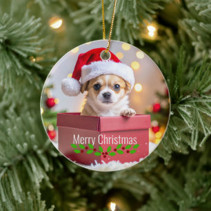 Chihuahua Puppy Hond Kerstmis Keramisch Ornament