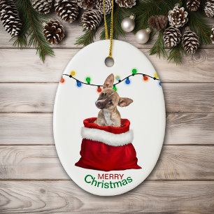 Chihuahua Puppy in Gift Bag met Kerstmis Keramisch Ornament