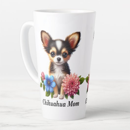 Chihuahua puppy met decoratieve bloemen latte mok (Linkerhoek)