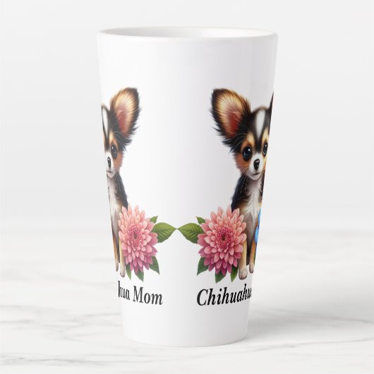 Chihuahua puppy met decoratieve bloemen latte mok (Voorkant)