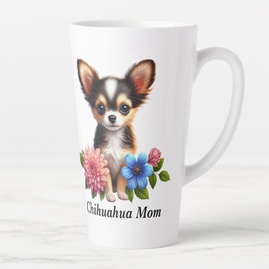Chihuahua puppy met decoratieve bloemen latte mok (Rechts)
