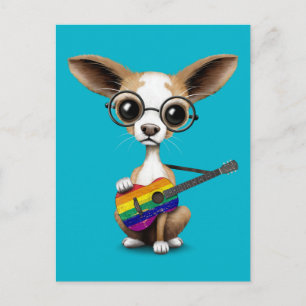 Chihuahua Puppy Puppie Gay Pride Rainbow Guitar Briefkaart