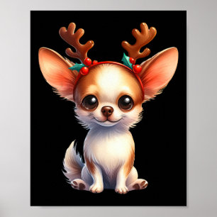 Chihuahua Rendier Santa Hat Kerstverlichting Kerst Poster