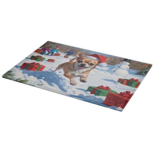 Chihuahua rent in de sneeuw met kerst Pet Snijplank (Hoek)