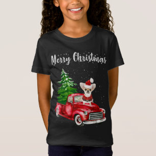 Chihuahua Riding Red Truck Merry Kersthond Lov T-shirt