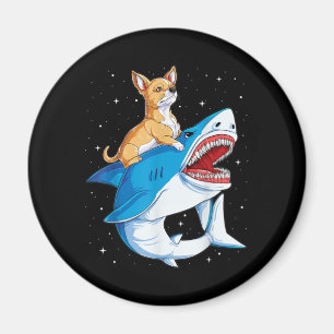 Chihuahua Riding Shark Jawsome Space Galaxy Magneet