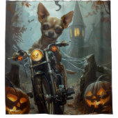 Chihuahua Rijden Motorfiets Halloween Eng Douchegordijn (Voorkant)