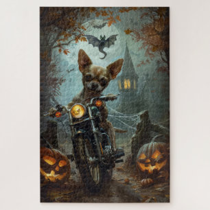 Chihuahua Rijden Motorfiets Halloween Eng Legpuzzel