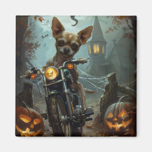 Chihuahua Rijden Motorfiets Halloween Eng Magneet