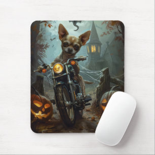Chihuahua rijdt op motorfiets Halloween griezelig Muismat