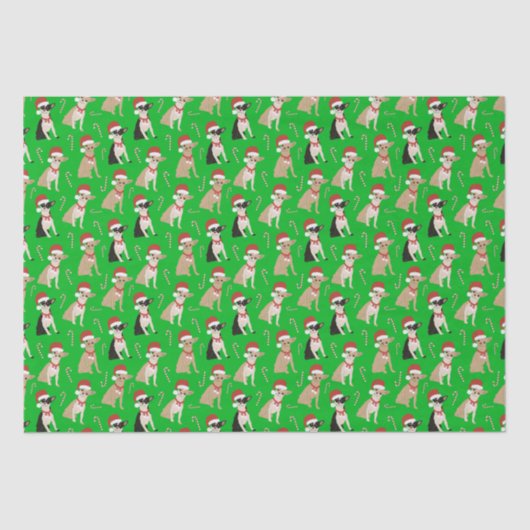 Chihuahua Santa Hat Candy Cane Groene Kerstmis Tissuepapier (Voorkant)