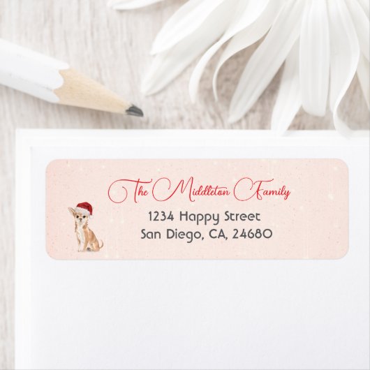 Chihuahua Santa Hat Hond Rood Vrolijk Kerstfeest Etiket (Insitu)