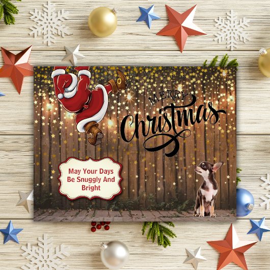 Chihuahua Santa Rustic-kerstBriefkaart Feestdagenkaart