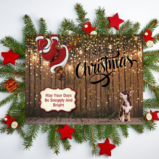 Chihuahua Santa Rustic-kerstBriefkaart Feestdagenkaart