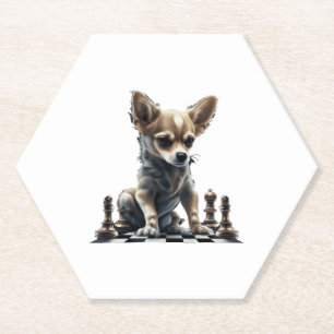 Chihuahua Schaak Speler Board Queen Kartonnen Onderzetters