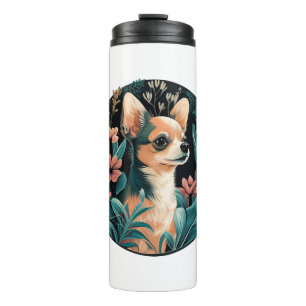 Chihuahua Schattige Dog Mooie Bloemen Meisje Thermosbeker