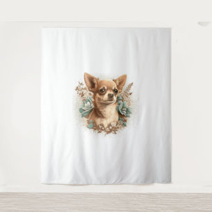 Chihuahua Schattige Dog Mooie Bloemen Meisje Wandkleed