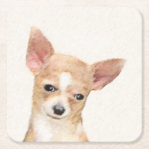 Chihuahua Schilderij - Mooie Originele Honden Kuns Vierkante Kartonnen Onderzetter
