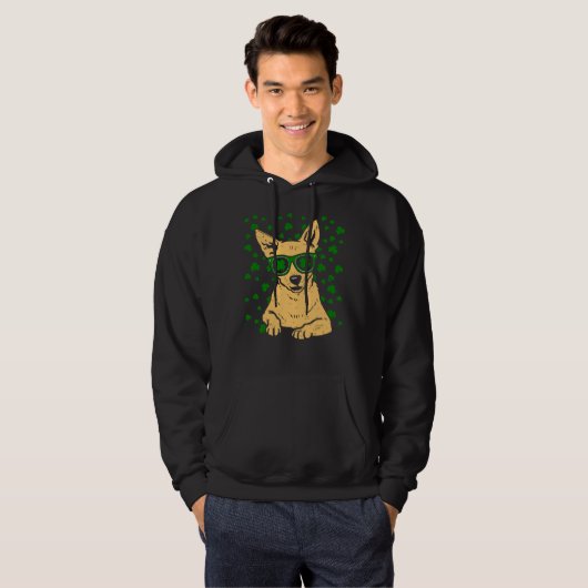 Chihuahua Shamrock Glasses St Patricks Day Dog Hoodie (Voorkant volledig)