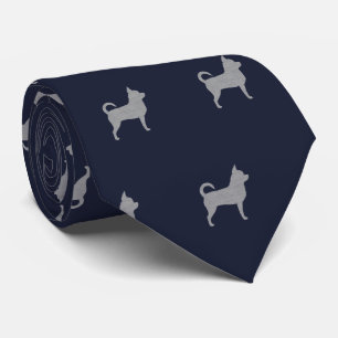 Chihuahua Silhouettes Pattern Navy Blue en Grey Stropdas