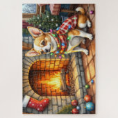 Chihuahua Sitting Fireplace with Christmas Lights Legpuzzel (Verticaal)