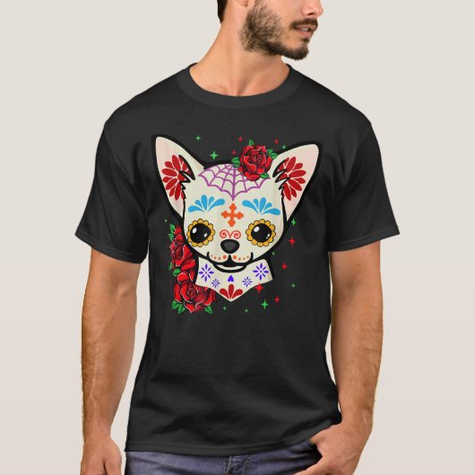 Chihuahua Skulls Day of the Dead Sugar Skull Dog H T-shirt (Voorkant)