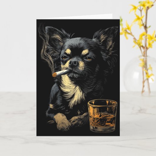 Chihuahua Smoking Cigarette Whisky Lover Funny Dog Kaart (Gele Bloem)