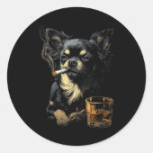 Chihuahua Smoking Cigarette Whisky Lover Funny Dog Ronde Sticker (Voorkant)