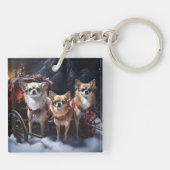 Chihuahua Sneeuwslee Kerst Decor Sleutelhanger (Achterkant)