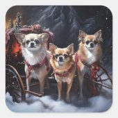 Chihuahua Sneeuwslee Kerst Decor Vierkante Sticker (Voorkant)