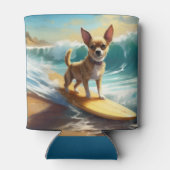Chihuahua strand surfen schilderij blikjeskoeler (Achterkant)
