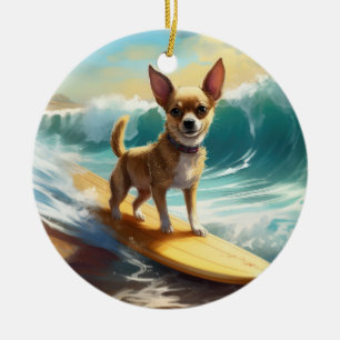 Chihuahua strand surfen schilderij keramisch ornament