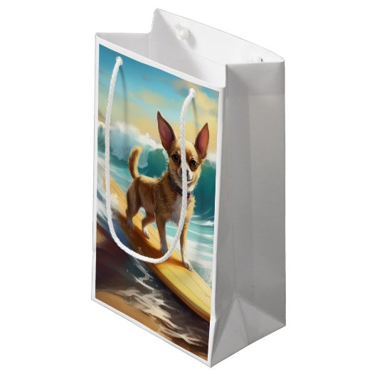 Chihuahua strand surfen schilderij klein cadeauzakje (Voorkant Gekanteld)
