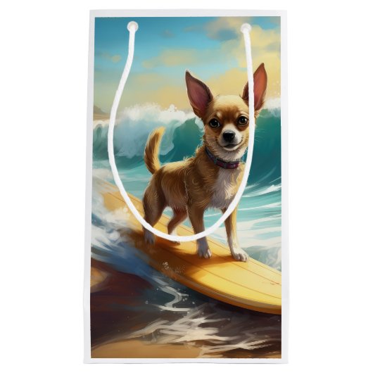 Chihuahua strand surfen schilderij klein cadeauzakje (Voorkant)