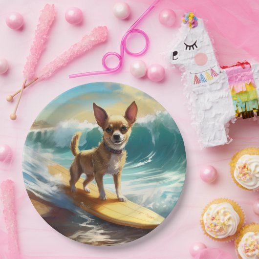 Chihuahua strand surfen schilderij papieren bordje (Feest)