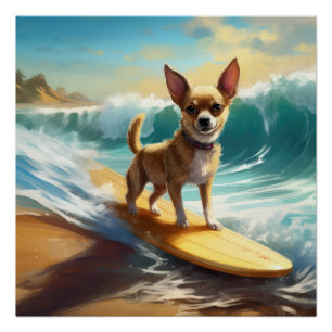 Chihuahua strand surfen schilderij perfect poster
