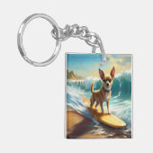 Chihuahua strand surfen schilderij sleutelhanger (Voorkant Links)
