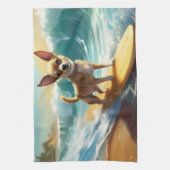 Chihuahua strand surfen schilderij theedoek (Verticaal)