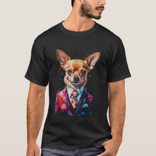 Chihuahua Suit Hond Kleurrijke Grappige Dierenkuns T-shirt